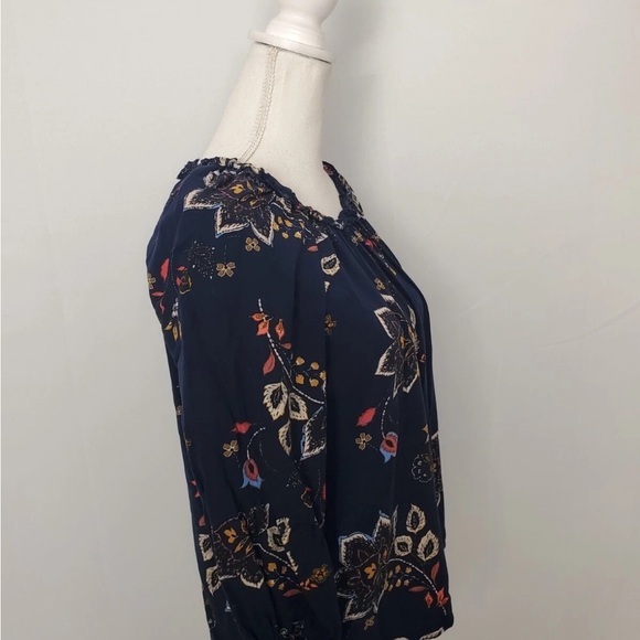 Daniel Rainn Blue Tan Relaxed 3/4 Sleeve Blouse - Picture 2 of 12